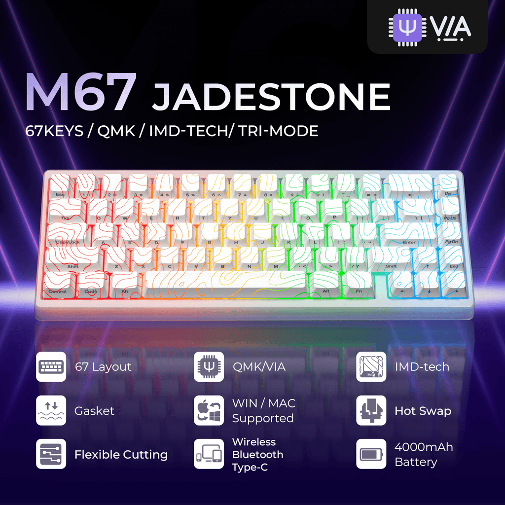 XVX M67 JadeStone Mechanical Keyboard With IMD - Tech Keycaps (Stellar White) - FMT store