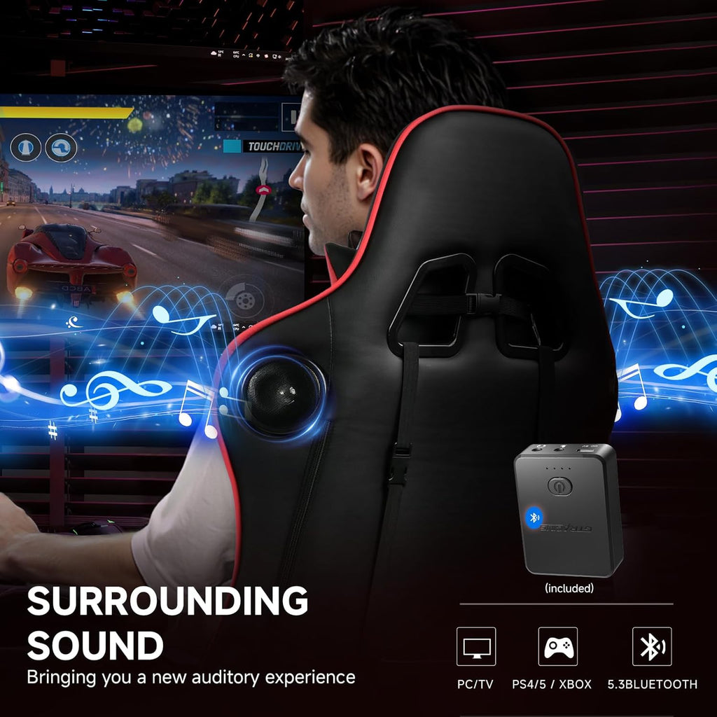 Gaming Chair with Bluetooth Speakers, Adjustable Backrest and Height, 3D Armrests, Footrest, Ergonomic Computer Chair for Gamers (Brick Red) - FMT store