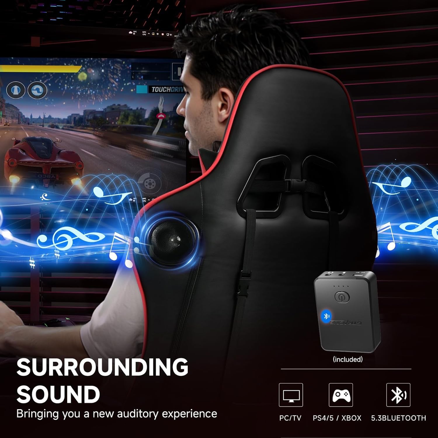 Gaming Chair with Bluetooth Speakers, Adjustable Backrest and Height, 3D Armrests, Footrest, Ergonomic Computer Chair for Gamers (Brick Red) - FMT store