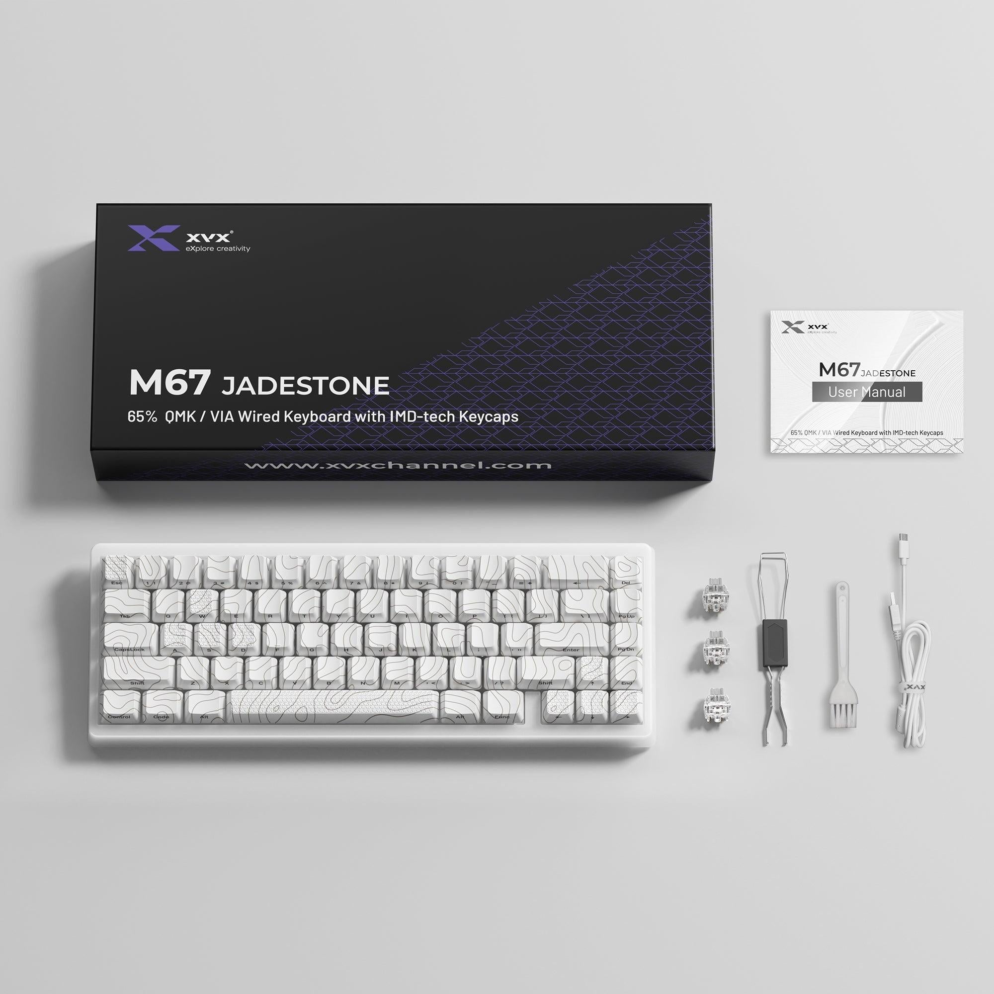 XVX M67 JadeStone Mechanical Keyboard With IMD - Tech Keycaps (Stellar White) - FMT store