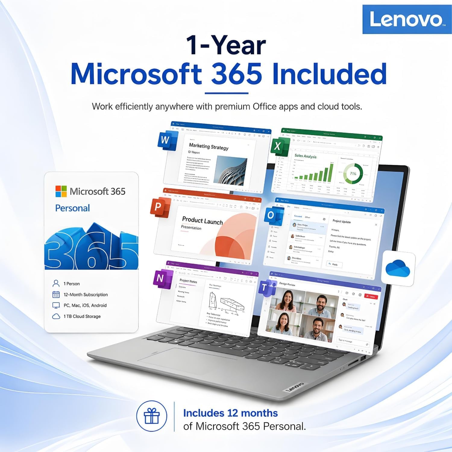 Lenovo Ideapad Laptop with Microsoft 365, 8GB RAM, 256GB SSD, Windows 11, Intel CPU - FMT store