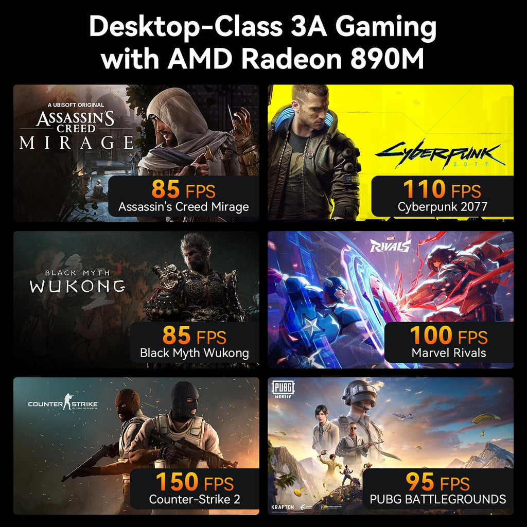 A9 Max High AI Productivity Mini PC,AMD Ryzen AI 9 HX 370(80 Tops)|Ddr5|1Tb SSD+32GB Ram|Copilot+ Pc|Win 11 Pro|Wifi 7|BT 5.4|USB4.0|HDMI 2.1|8K Video Editing|For Business&Gaming＆3D Rendering - FMT store