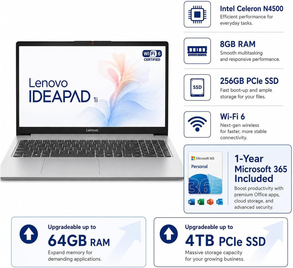 Lenovo Ideapad Laptop with Microsoft 365, 8GB RAM, 256GB SSD, Windows 11, Intel CPU - FMT store
