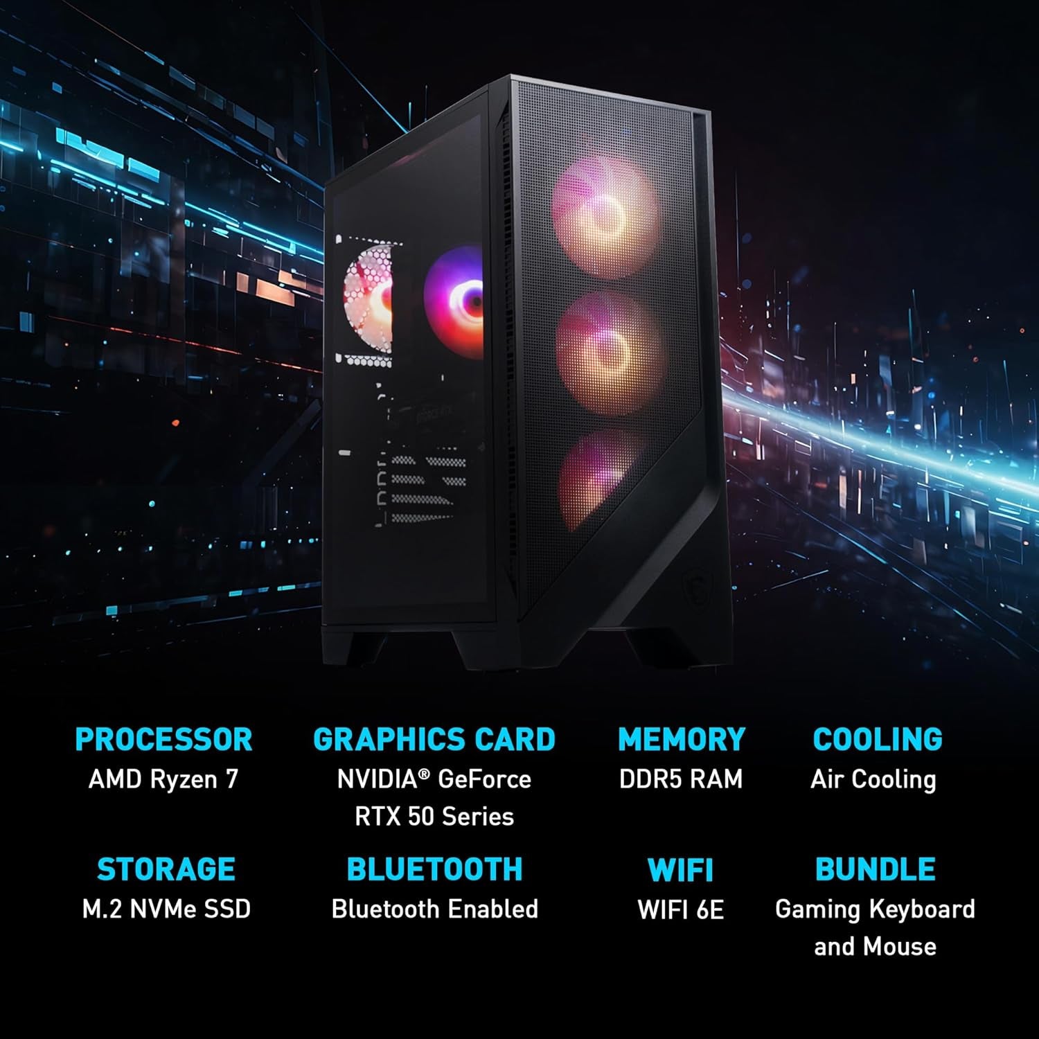 Codex Z2 Gaming Desktop: AMD R7-8700F, Geforce RTX 5070, 32GB DDR5, 2TB M.2 Nvme SSD, USB Type-C, Vr-Ready, Windows 11 Home : A8NVP-436US - FMT store