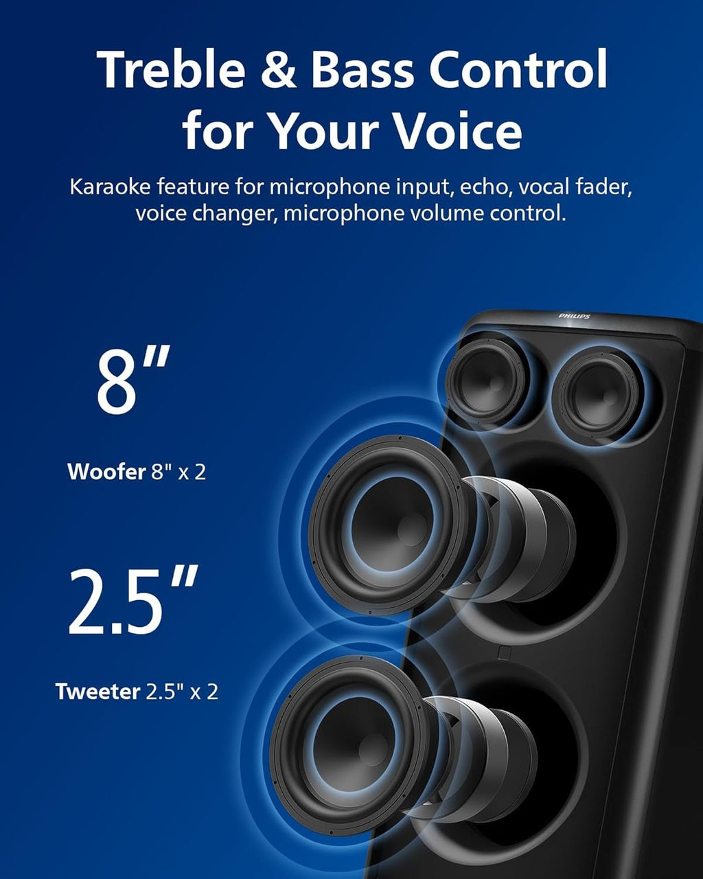 Philips X5206 Bluetooth Party Speaker - 14 Hours Play Time, Deep Bass, Party Lights, Karaoke Effects, Mic & Guitar Input, 80W Max Power, Black - FMT store