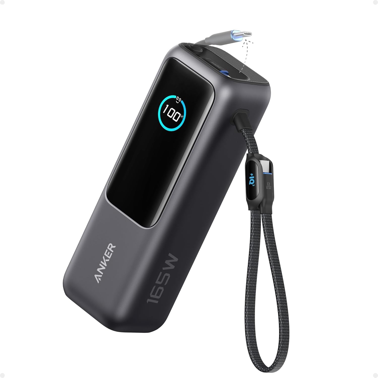 Anker Laptop Power Bank,25,000Mah Portable Charger with 165W Total Output,3 USB-C Ports (100W Max Each),Built-In Retractable Cables,Flight-Ready,For Iphone 17/16 Series,Macbook,Samsung,And More - FMT store