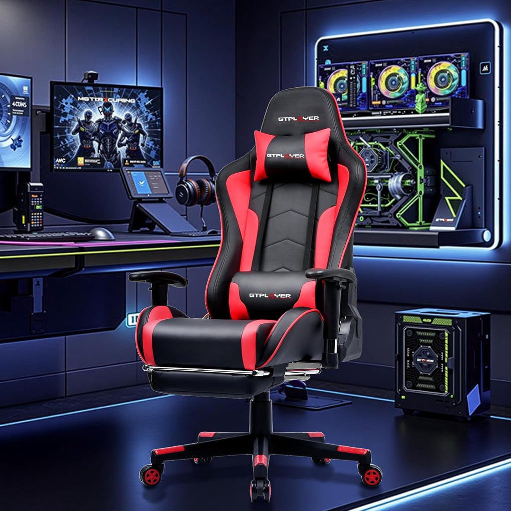 Gaming Chair with Bluetooth Speakers, Adjustable Backrest and Height, 3D Armrests, Footrest, Ergonomic Computer Chair for Gamers (Brick Red) - FMT store