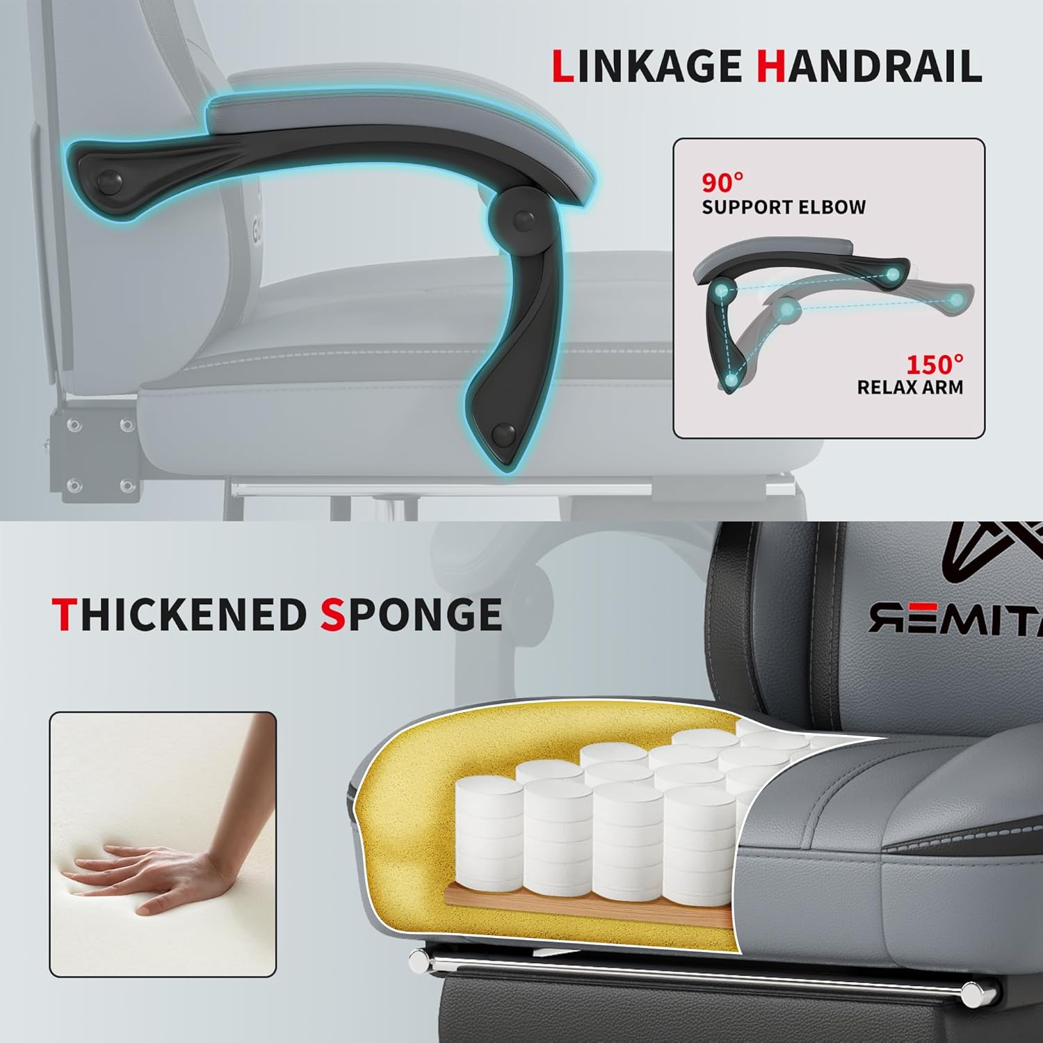 Ultimate Grey Gaming Chair with Footrest - Ergonomic PU Leather Computer Chair for Adults with Headrest and Lumbar Support - FMT store