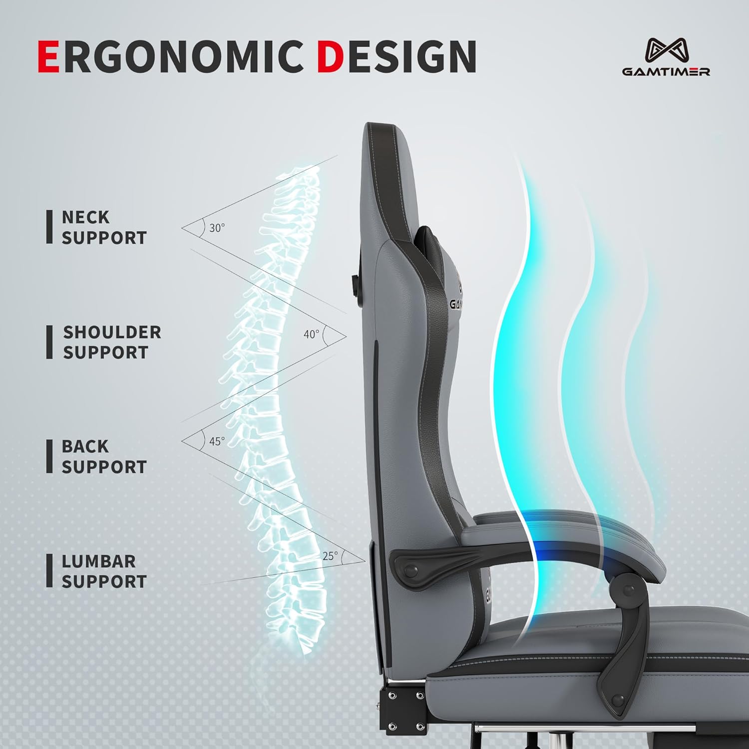 Ultimate Grey Gaming Chair with Footrest - Ergonomic PU Leather Computer Chair for Adults with Headrest and Lumbar Support - FMT store