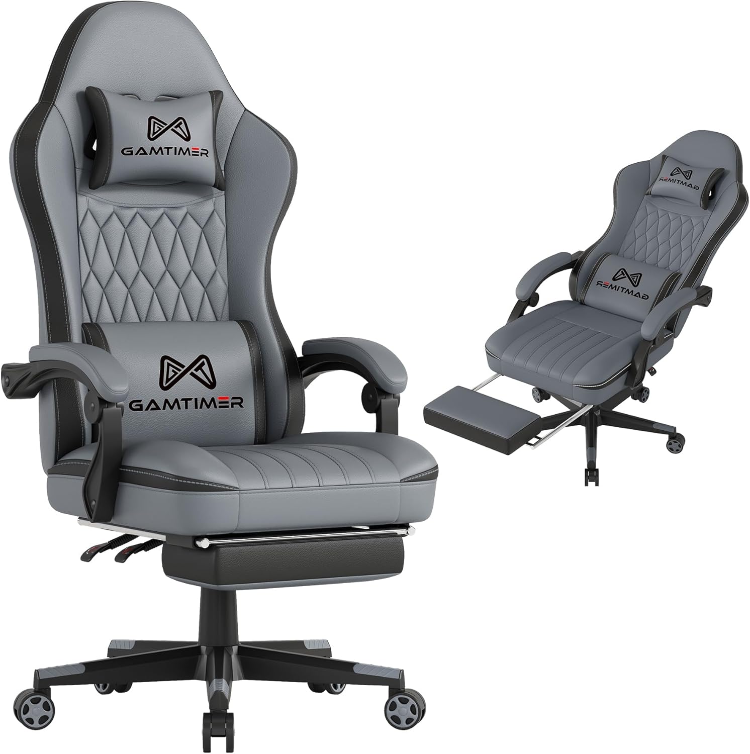Ultimate Grey Gaming Chair with Footrest - Ergonomic PU Leather Computer Chair for Adults with Headrest and Lumbar Support - FMT store