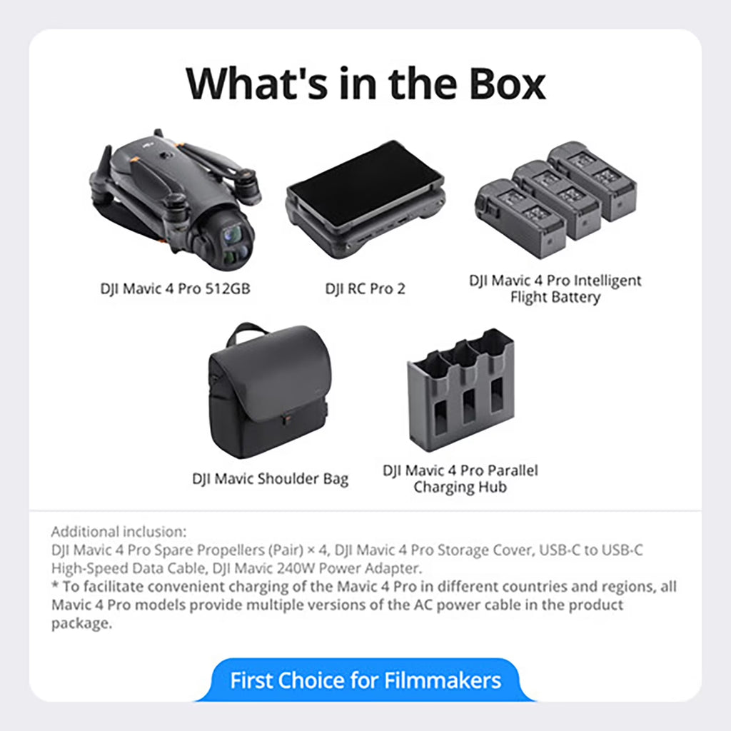 Mavic 4 Pro Triple Camera Flagship Drone Creator Combo ( RC Pro 2), 512GB Onboard Storage, 100MP Hasselblad Camera, 6K HDR Video, 0.1-Lux Nightscape, Obstacle Sensing Bundle with Deco Gear Kit - FMT store
