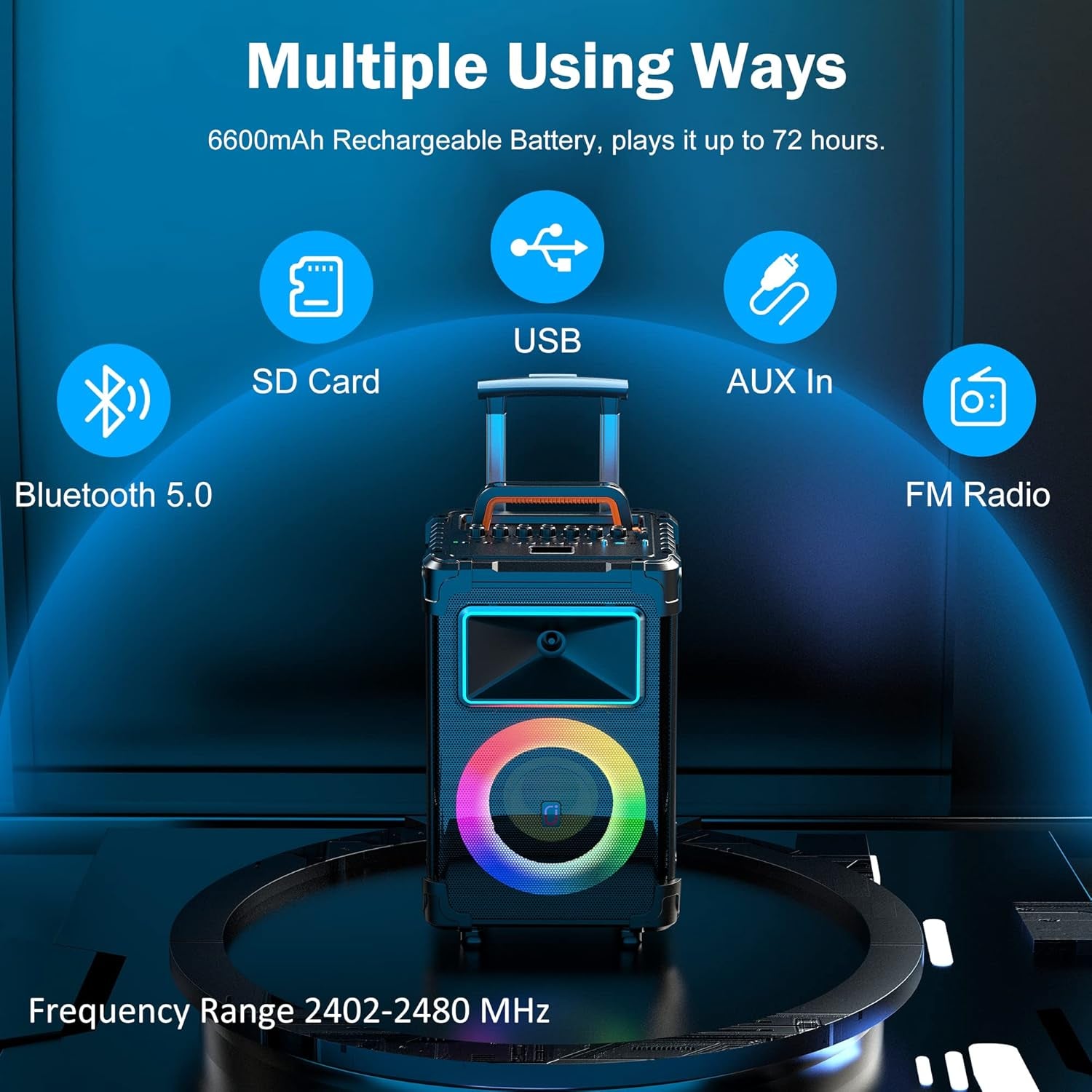 Karaoke Machine with 2 Wireless Mics, 10" Woofer 500W Peak Power Big Portable Bluetooth Speaker with Bass/Treble Adjustment, PA System with Remote Control, LED Lights, Rolling Wheels and Trolley - FMT store