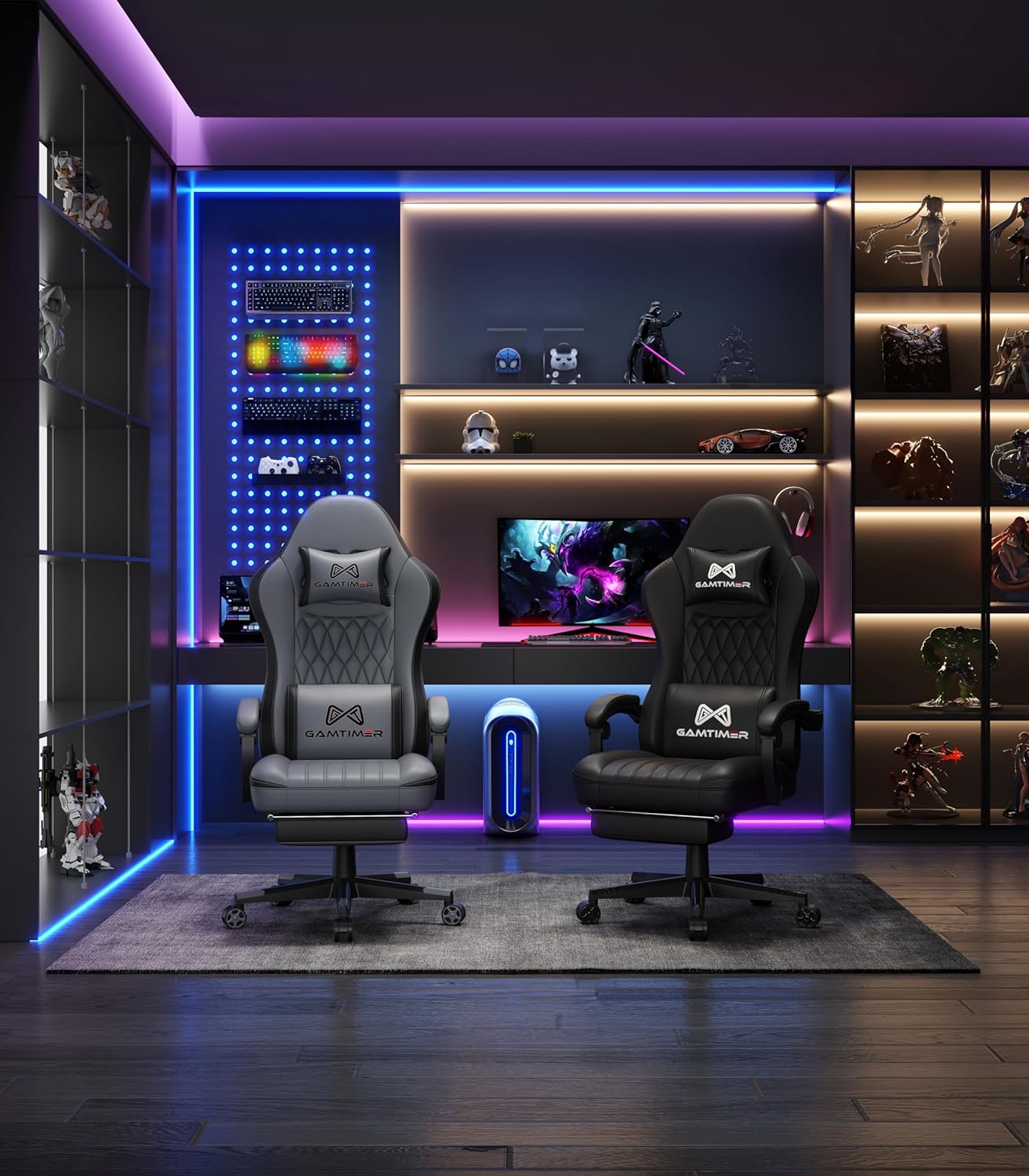 Ultimate Grey Gaming Chair with Footrest - Ergonomic PU Leather Computer Chair for Adults with Headrest and Lumbar Support - FMT store