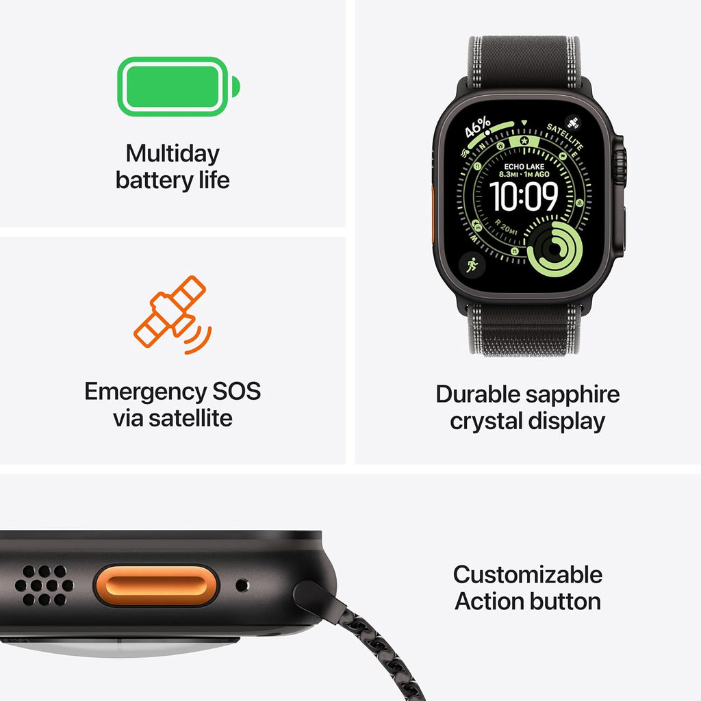 Watch Ultra 3 [GPS + Cellular 49Mm] Running & Multisport Smartwatch W/Rugged Titanium Case W/Black Titanium Milanese Loop - L. Satellite Communications, Advanced Health & Fitness Tracking - FMT store