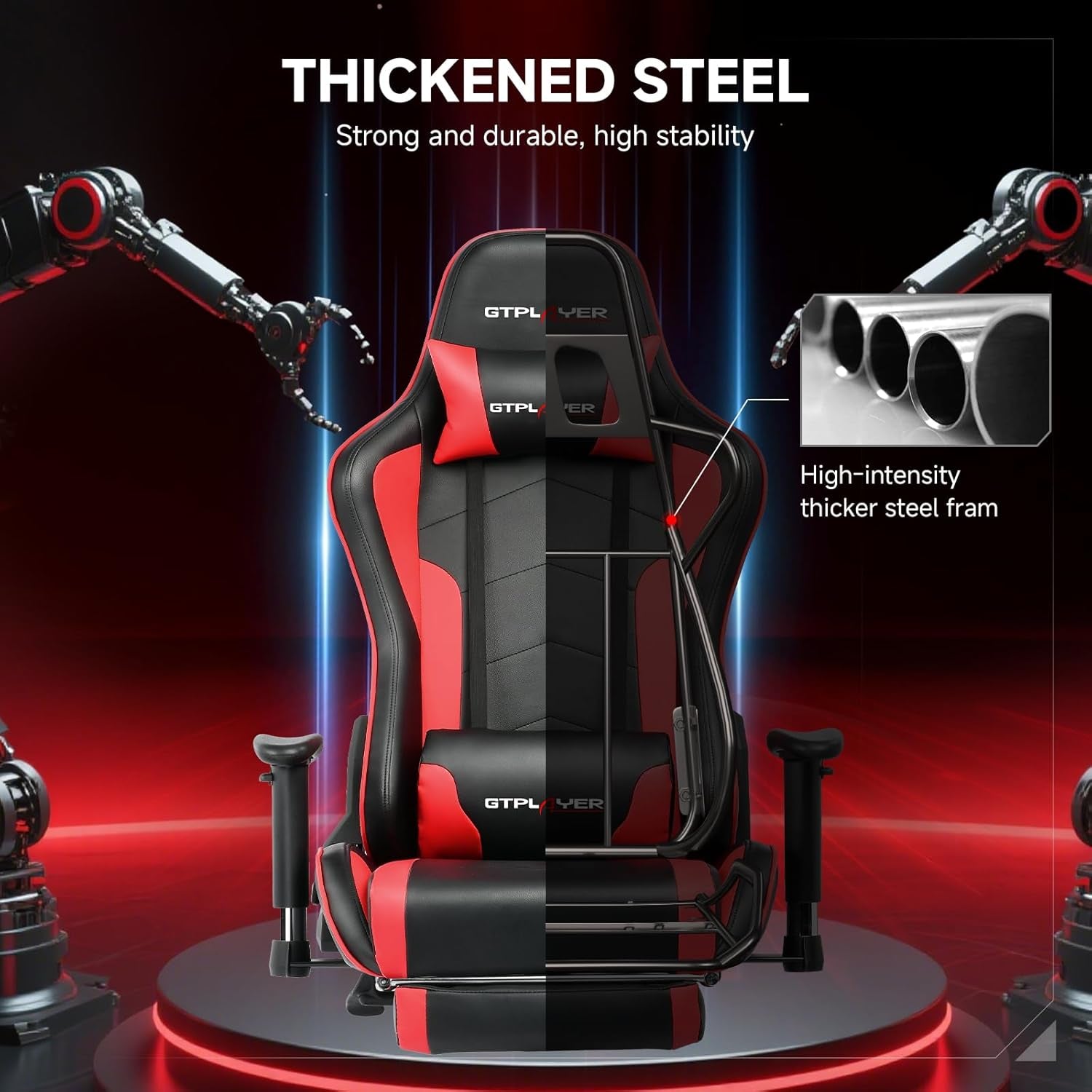 Gaming Chair with Bluetooth Speakers, Adjustable Backrest and Height, 3D Armrests, Footrest, Ergonomic Computer Chair for Gamers (Brick Red) - FMT store