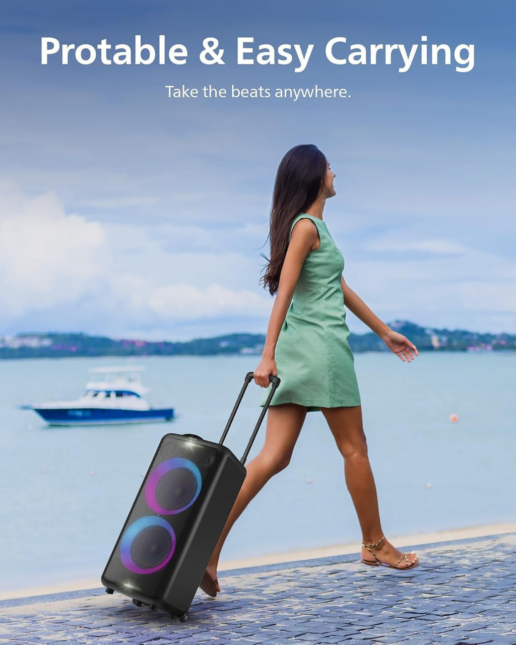 Philips X5206 Bluetooth Party Speaker - 14 Hours Play Time, Deep Bass, Party Lights, Karaoke Effects, Mic & Guitar Input, 80W Max Power, Black - FMT store