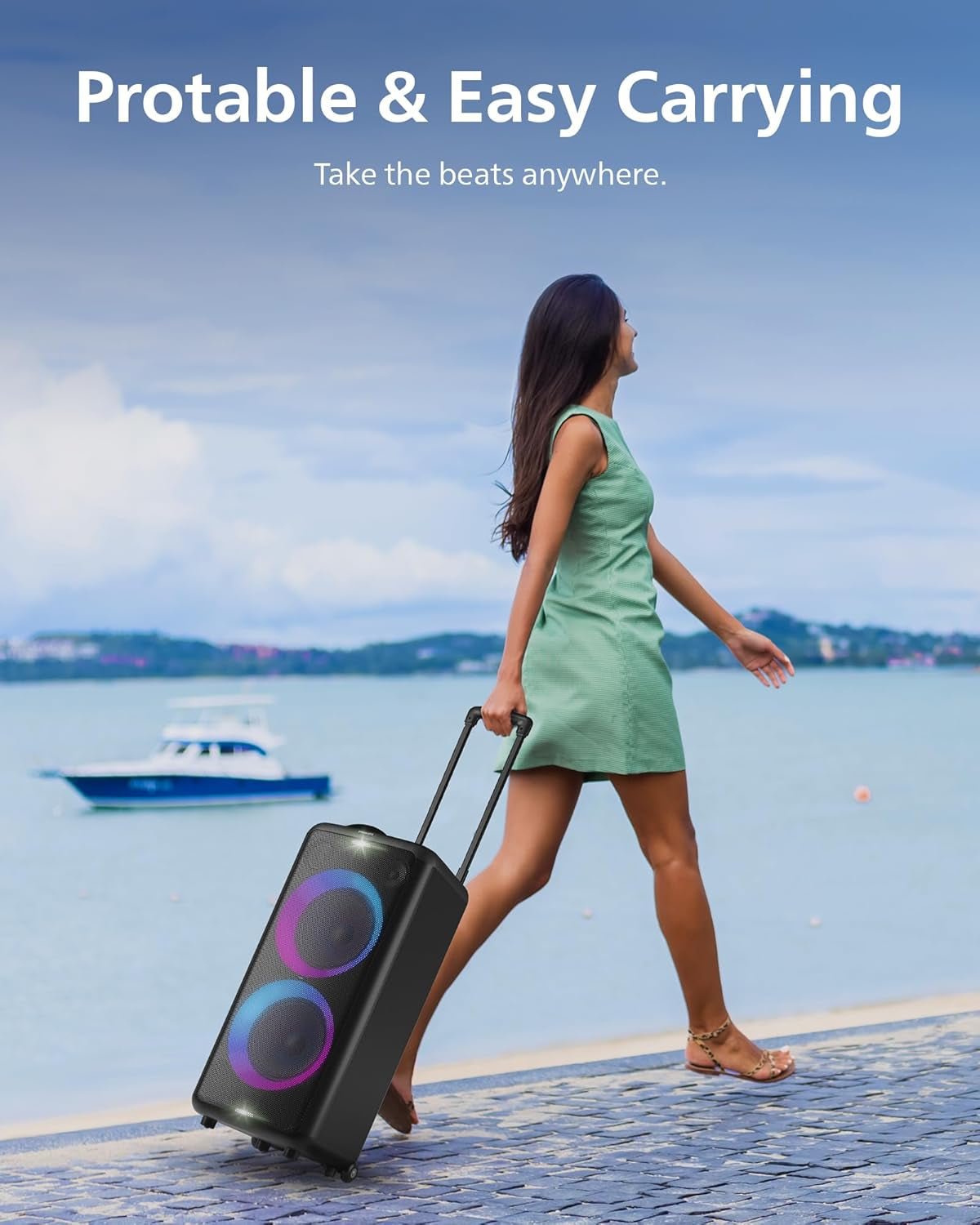 Philips X5206 Bluetooth Party Speaker - 14 Hours Play Time, Deep Bass, Party Lights, Karaoke Effects, Mic & Guitar Input, 80W Max Power, Black - FMT store