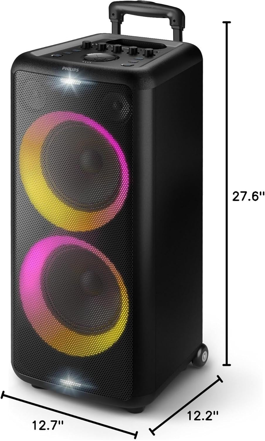 Philips X5206 Bluetooth Party Speaker - 14 Hours Play Time, Deep Bass, Party Lights, Karaoke Effects, Mic & Guitar Input, 80W Max Power, Black - FMT store