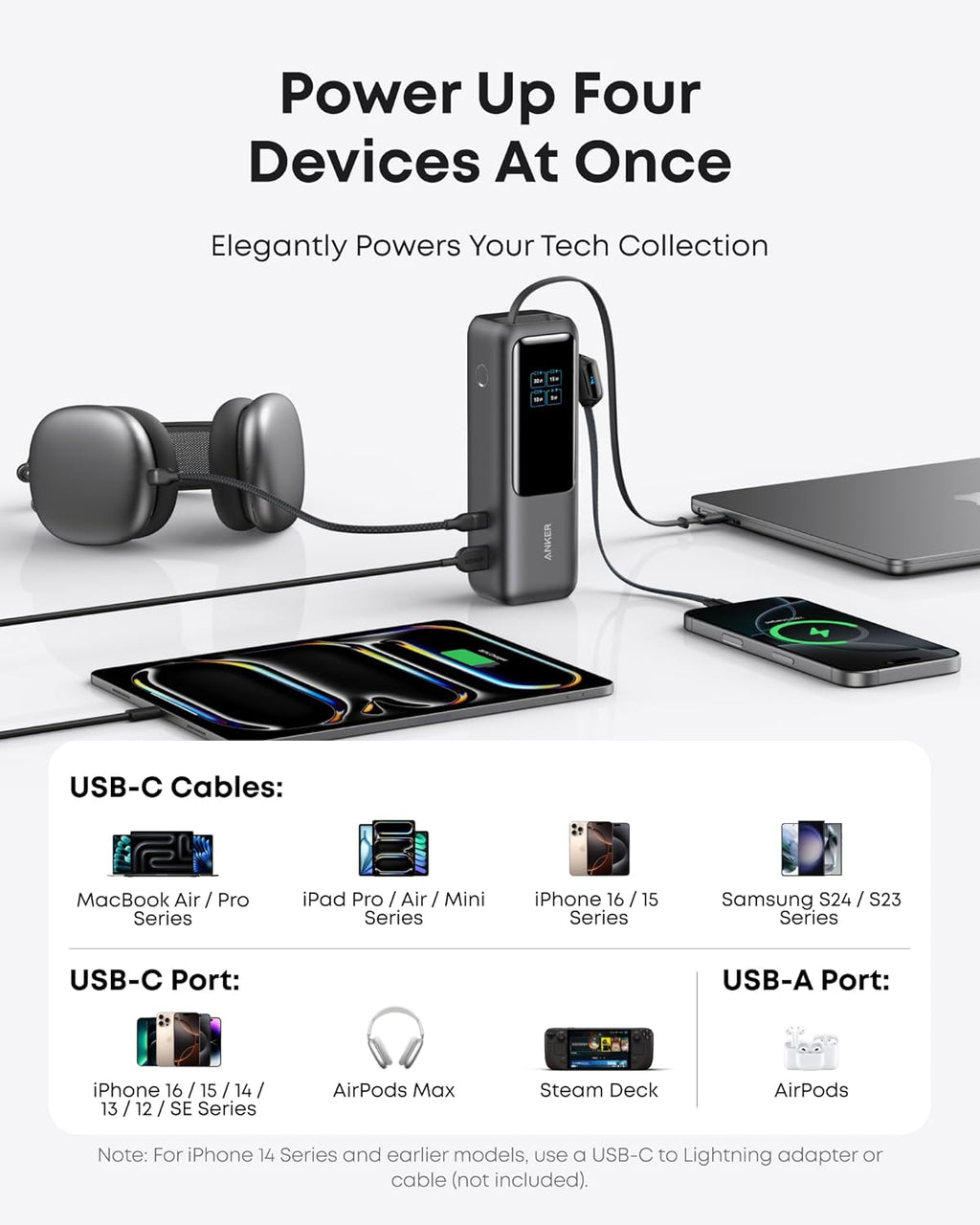 Anker Laptop Power Bank,25,000Mah Portable Charger with 165W Total Output,3 USB-C Ports (100W Max Each),Built-In Retractable Cables,Flight-Ready,For Iphone 17/16 Series,Macbook,Samsung,And More - FMT store