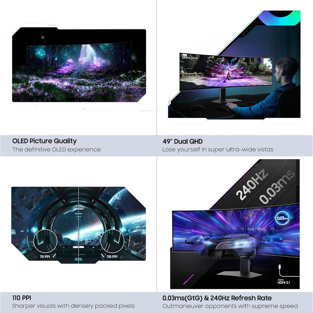 Odyssey G93SC QD-OLED 240Hz Curved Gaming Monitor, 49" DQHD, G-Sync Compatible - FMT store