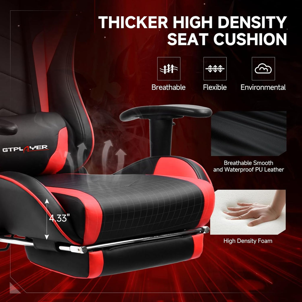 Gaming Chair with Bluetooth Speakers, Adjustable Backrest and Height, 3D Armrests, Footrest, Ergonomic Computer Chair for Gamers (Brick Red) - FMT store