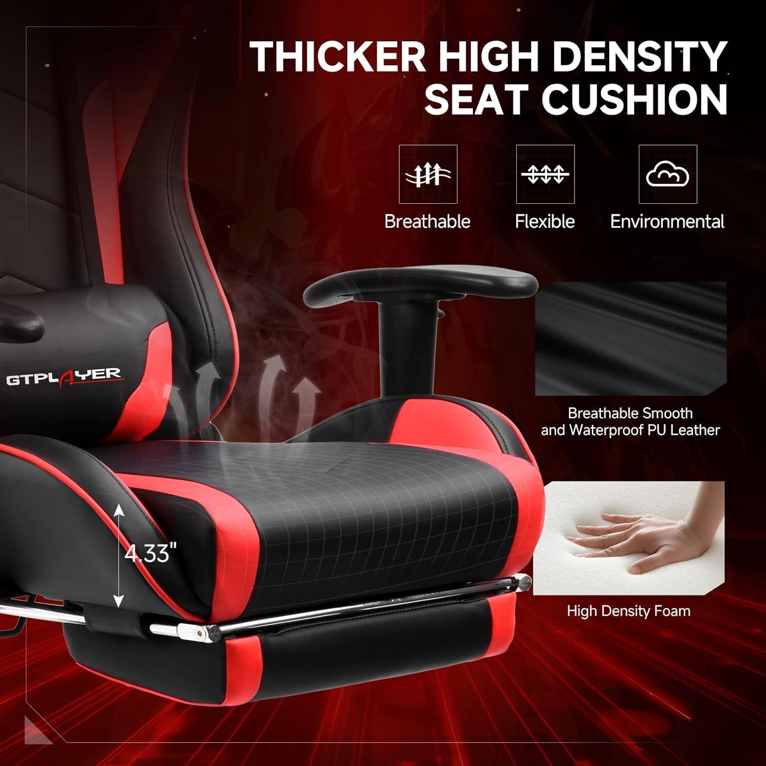 Gaming Chair with Bluetooth Speakers, Adjustable Backrest and Height, 3D Armrests, Footrest, Ergonomic Computer Chair for Gamers (Brick Red) - FMT store