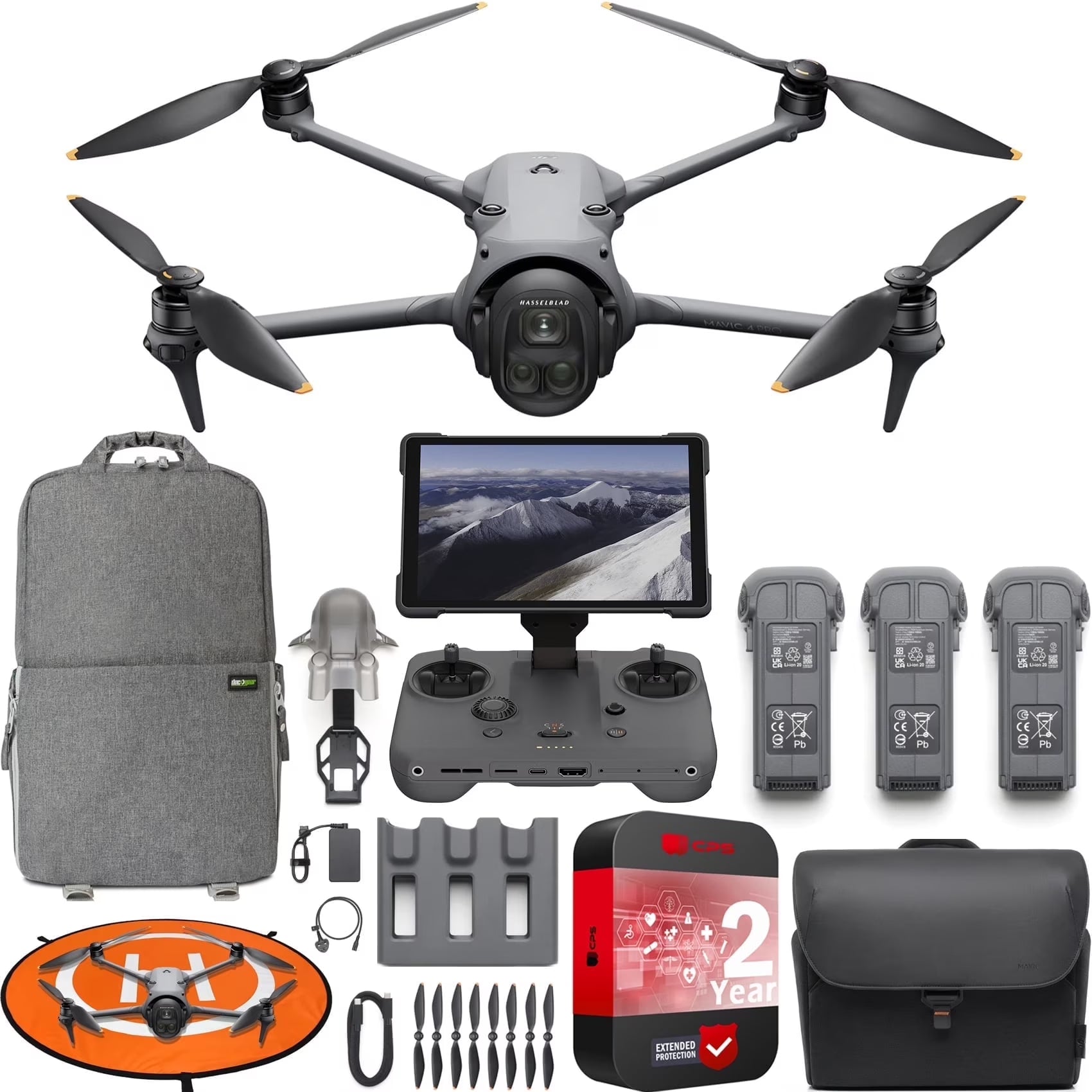 Mavic 4 Pro Triple Camera Flagship Drone Creator Combo ( RC Pro 2), 512GB Onboard Storage, 100MP Hasselblad Camera, 6K HDR Video, 0.1-Lux Nightscape, Obstacle Sensing Bundle with Deco Gear Kit - FMT store